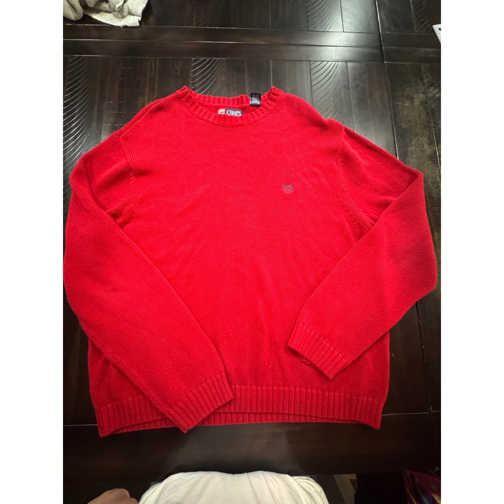 Chaps Mens XXL Red Cotton Knit Crewneck Sweater Long Sleeve Logo Pullover